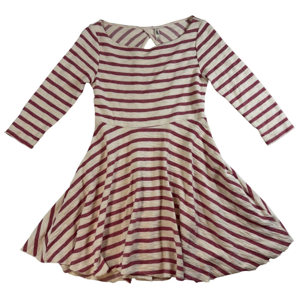 Free People Striped Open Back Fit & Flare Skater Mini Dress Red Cream Size M